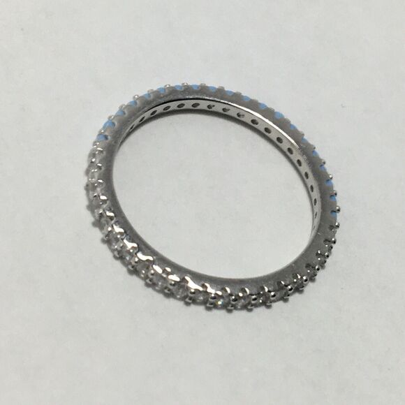 Sterling Silver Eternity Ring Size 7 Light Blue Lab Created Simulated Opal CZ - Picture 11 of 16